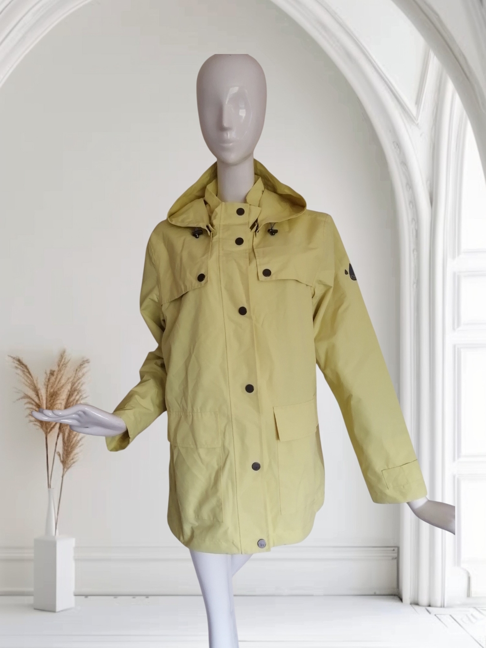 NEW Etage Pale Yellow Hooded Trench Coat with Button Front size 10